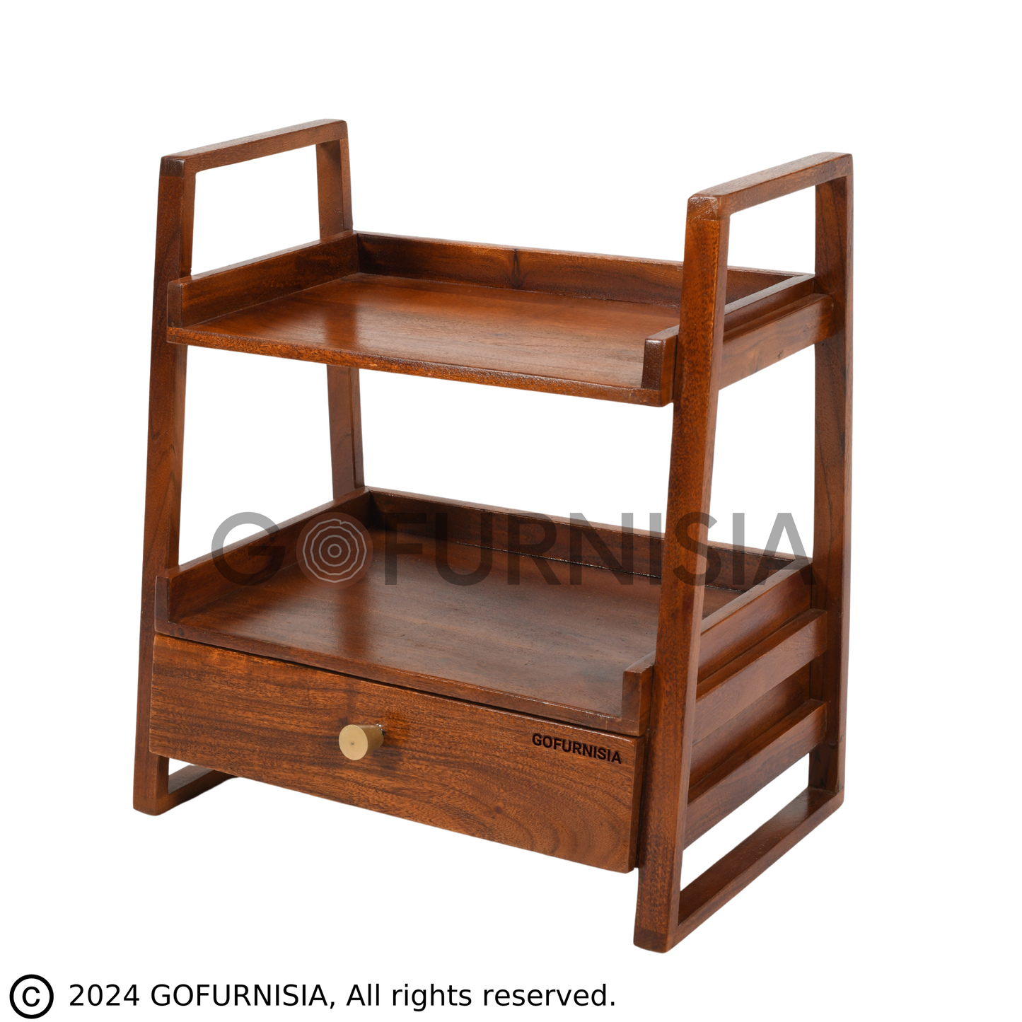 GOFURNISIA ® Premium Storage Drawer Organizer for Kitchen Rack/Spice Rack/Pooja Temple Stand/2- Shelf/Handcrafted Wooden Organizer/Dining/ Living Room Organizer (18x11x19 Inch), Dark Walnut Finish