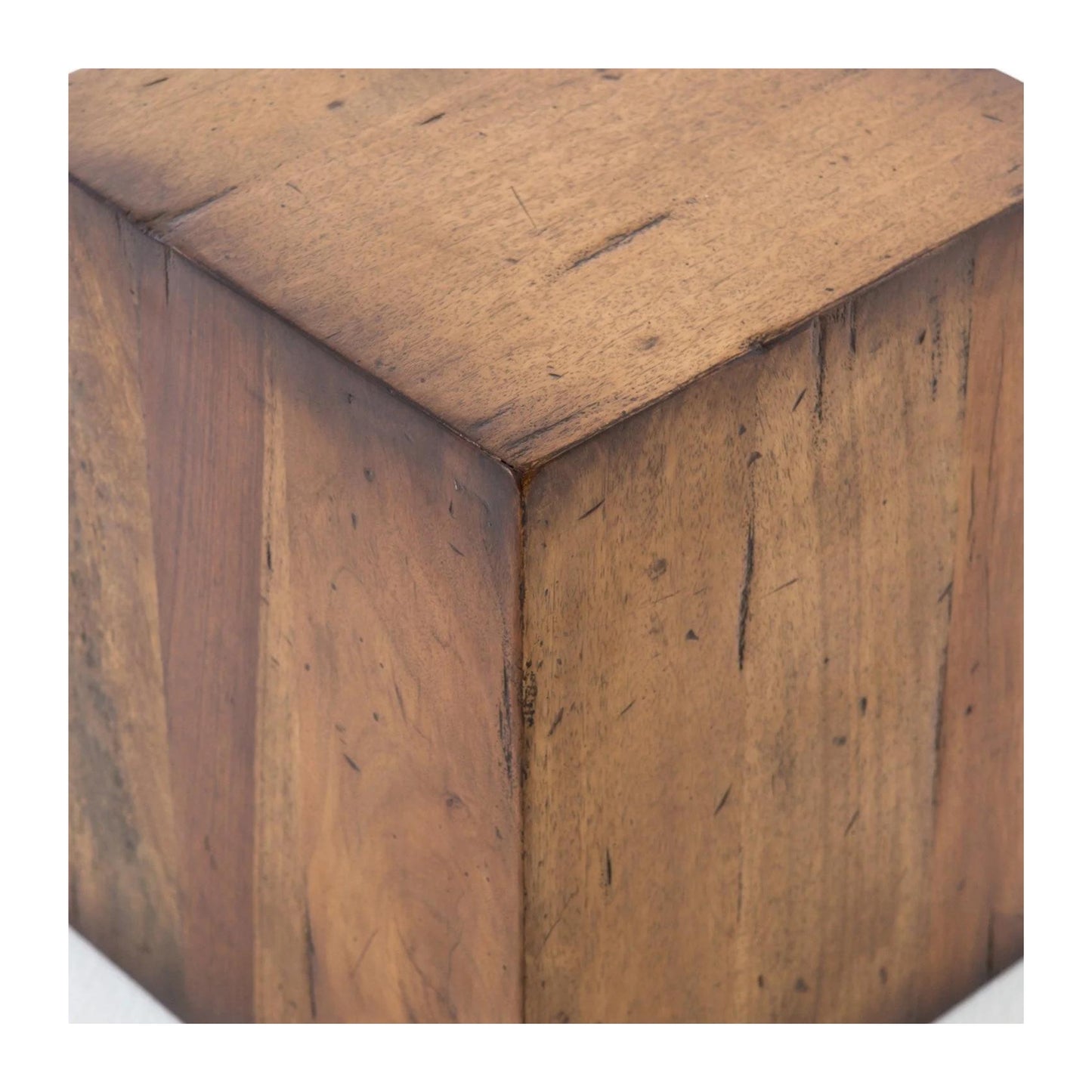 Premium Solid Wood Cubic End Table | Stool | Side Table | Corner Table | Sofa Side Table, Natural Finish, Brown