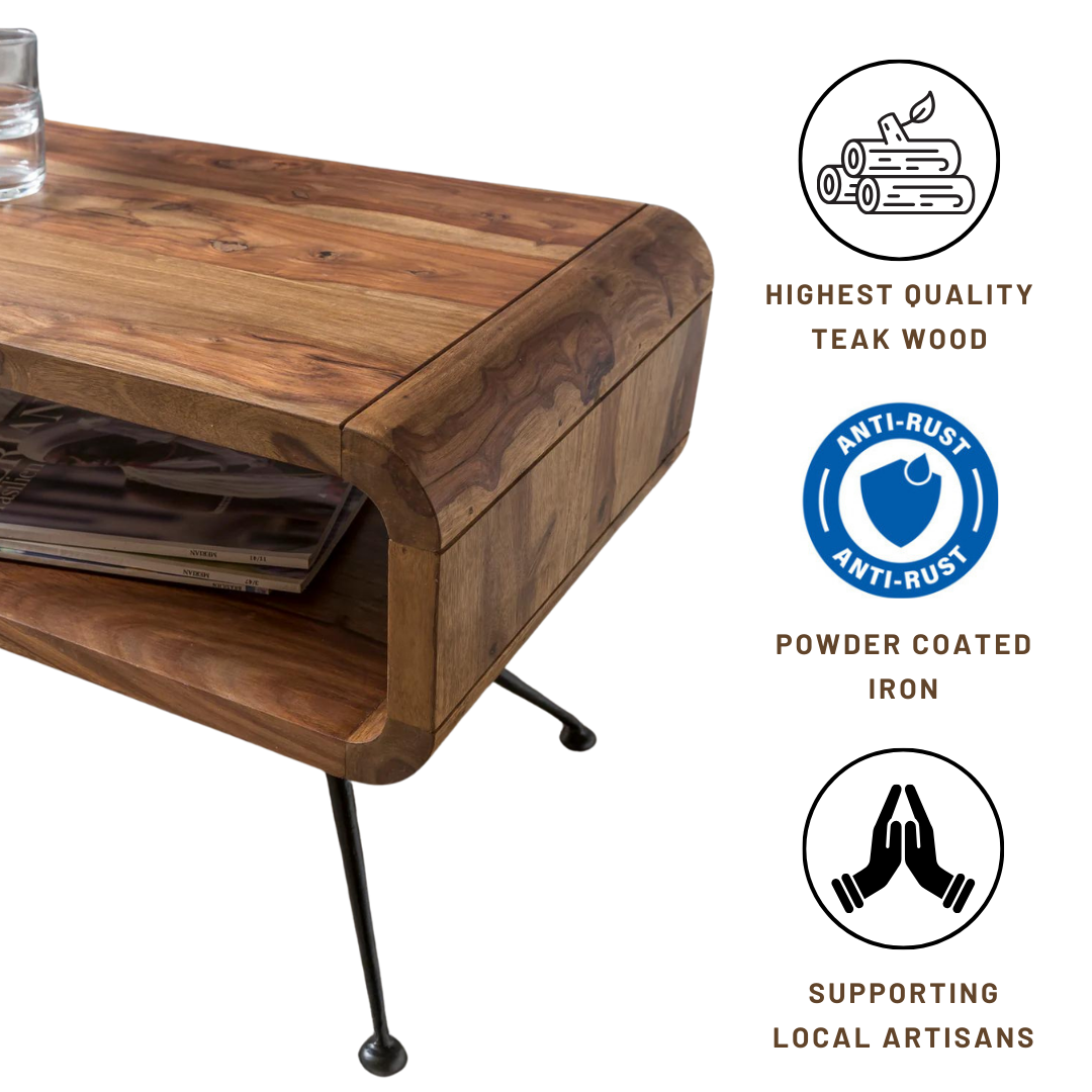 Solid Wood Center Table with Metal Legs for Living Room Home with Storage | Tea Table Wooden | Center Table for Living Room