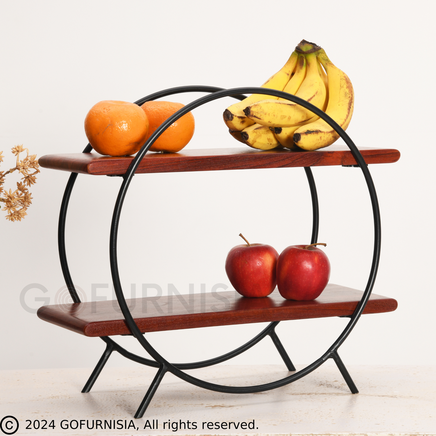 Gofurnisia Kitchen Organizer Wooden Storage Rack | Solid Wood Premium Circular 2 Shelf Countertop Spice Rack/Oil/Bar Rack | 1 Year Warranty | Diy | Handcrafted In India - Tiered Shelf