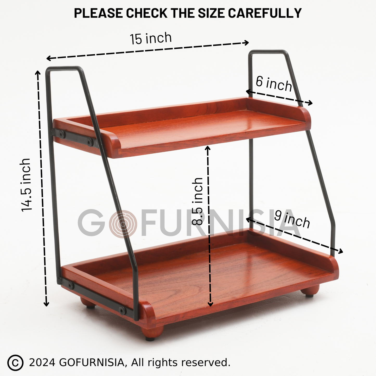 Gofurnisia Premium  Kitchen Organizer Wooden Storage Rack | Solid Wood 2 Shelf Countertop Spice Rack/Oil/Bar Rack | 1 Year Warranty | Diy | Handcrafted In India - Tiered Shelf