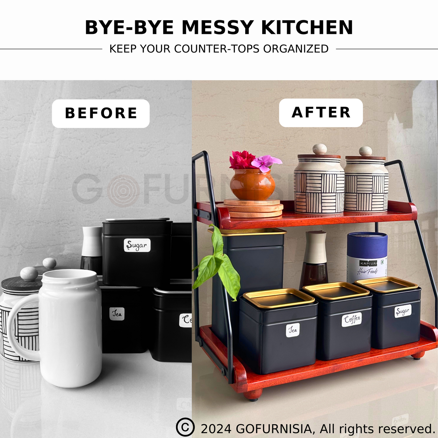 Gofurnisia Premium  Kitchen Organizer Wooden Storage Rack | Solid Wood 2 Shelf Countertop Spice Rack/Oil/Bar Rack | 1 Year Warranty | Diy | Handcrafted In India - Tiered Shelf