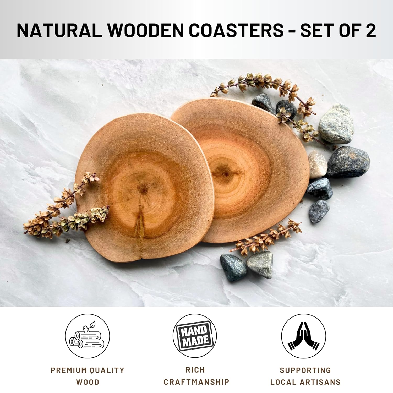 A+ content: Toorji natural wooden coasters, set of 2